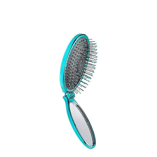 Wet Brush Pop Go Detangler, Blue Teal - Foldable, On-The-Go Design, Travel Brush, Ultrasoft IntelliFlex Bristles, Detangling Hairbrush, Built-In Mirror Handle, Wet & Dry, All Hair Types