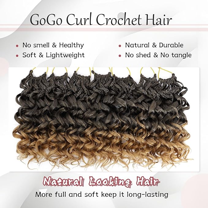 7 Packs Gogo Curl Crochet Hair for Women 10 Inch Pre-Twisted Curly Crochet Hair Deep Ocean Beach Curl Crochet Braids Synthetic Braiding Hair Extensions (10 Inch, 1B/27)