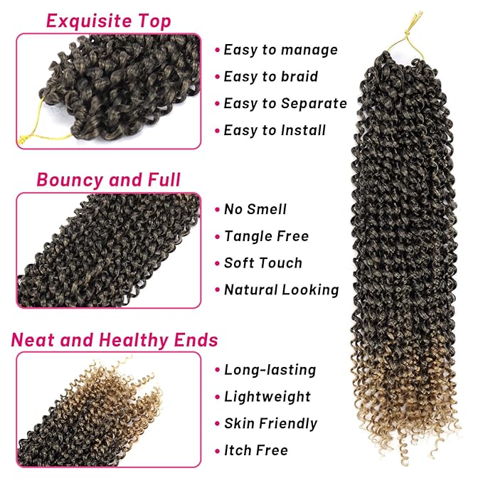 Dorsanee Ombre Honey Blonde Passion Twist Hair 18 Inch 7 Packs Water Wave Crochet Hair Long Bohemian Curly Braiding Hair for Butterfly Locs, Faux Locs, Boho Style Spring Twist Crochet Braids (T27#)