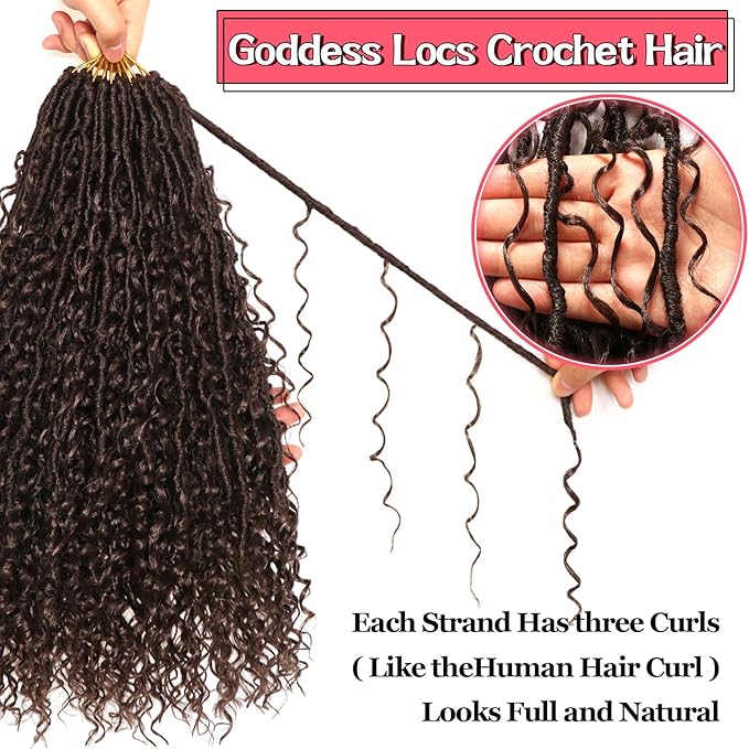 Goddess Locs Crochet Hair-18 Inch 8 Packs Boho Faux Locs Crochet Hair for Black Women Pre Looped Soft Locs with Curly Ends (#4, 18 Inch(Pack of 8))
