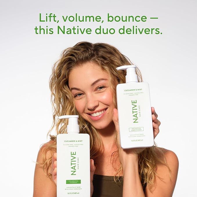 Native Shampoo and Conditioner Contain Naturally Derived Ingredients | All Hair Type Color & Treated From Fine to Dry Damaged, Sulfate & Dye Free - Cucumber & Mint, 16.5 fl oz each (2 pack)