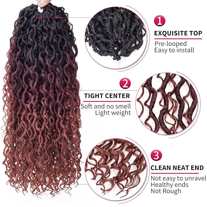 Goddess Locs Crochet Hair 18Inch 8Packs Crochet Locs,Boho Faux Locs With Curly Ends River Hippie Locs Bohemian Locs Crochet Braids for Black Women(1B/530/350, 18inch(Pack of 8))