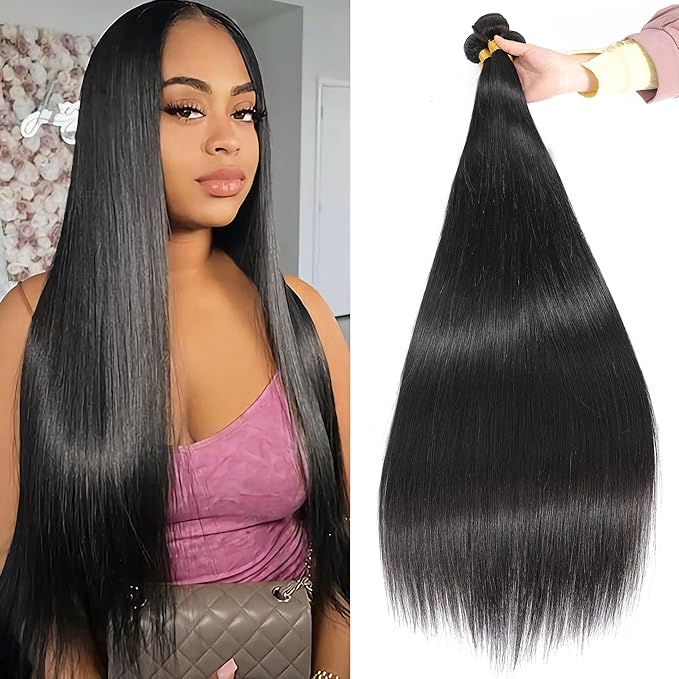 Straight Bundles Human Hair Brazilian Virgin Human Hair 3 Bundles 22 24 26 Inch 100% Unprocessed Straight Human Hair Bundles Natural Black Bundles Weave Hair Extensions For Black Women