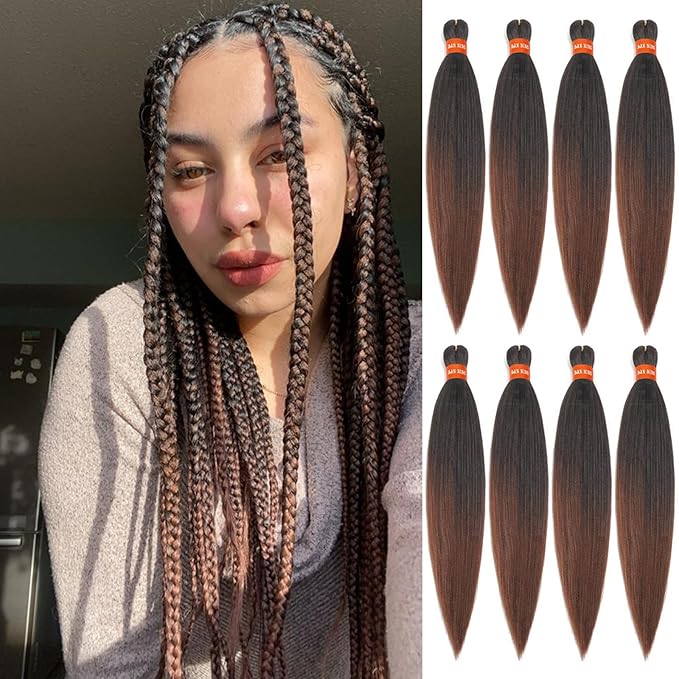 Ombre Pre-stretched Braiding Hair, Silky Braid Hair Extensions, Crochet Twist Hair Braids, Yaki Texture Original Braiding Hair Pre Stretched, 0.2 pound/bundle(24''-pack of 8, 1b/30)…