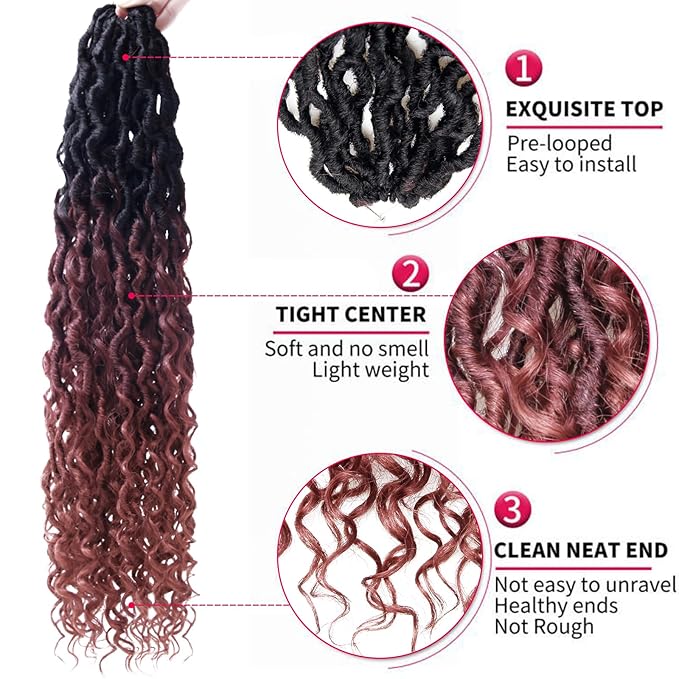 Goddess Locs Crochet Hair 22 Inch Curly Faux Locs 6 Packs Pre-looped Blonde River Hippie Bohemian for Black Women (1B/530/350)