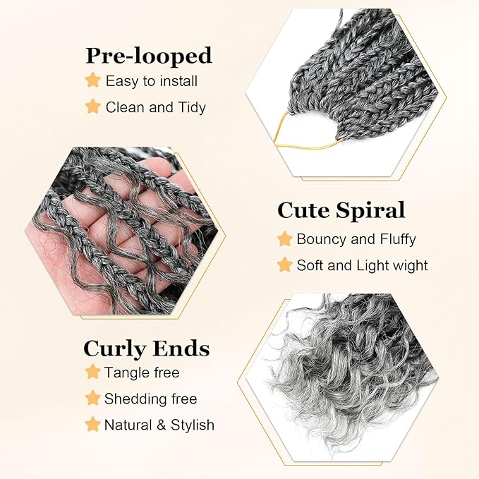 Goddess Box Braids Crochet Hair 10 Inch Boho Crochet Box Braid, 9 Packs Boho Box Braids Crochet Hair For Black Women Pre Looped Box Braids Crochet Hair (10Inch 9 Packs,TGrey)