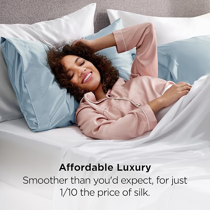 Bedsure King Size Satin Pillowcase Set of 2 - Celestial Blue Silky Pillow Cases for Hair and Skin with Envelope Closure, Similar to Silk Pillow Cases, Gifts for Women Men, 20x36 Inches, 2pcs