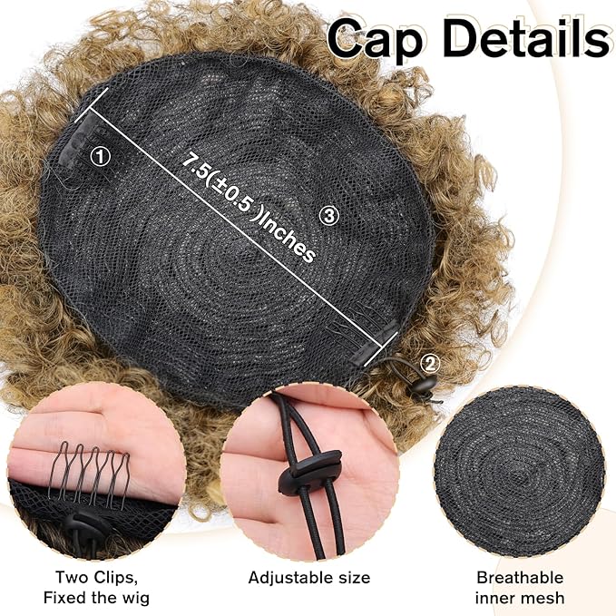 AISI QUEENS Afro Puff Drawstring Ponytail Extension for Black Women, Afro Puff Extension Large Size Black to Honey Brown Afro Kinkys Updo Hairpieces for Women Girls(T27#)