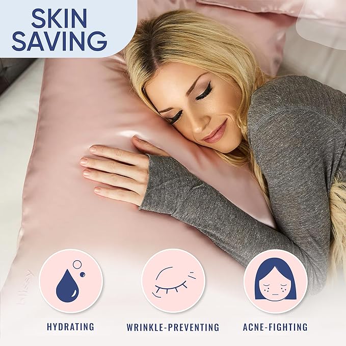 Blissy Silk Pillowcase - 100% Pure Mulberry Silk - 22 Momme 6A High-Grade Fibers - Silk Pillow Cover for Hair & Skin - Regular, Queen & King (Pink, Standard)