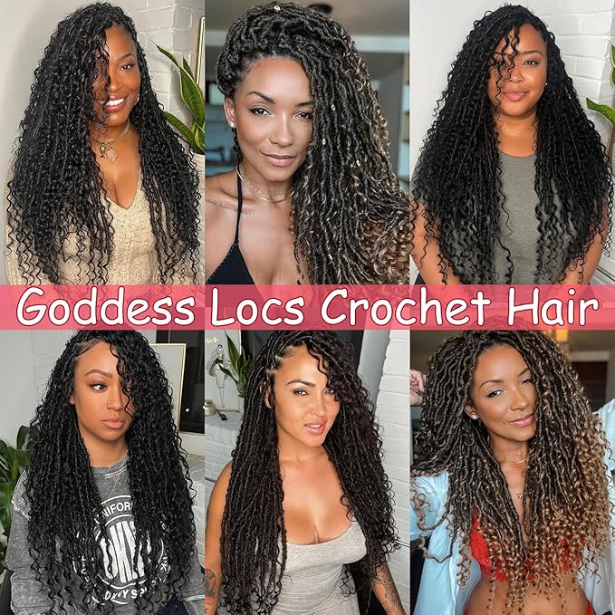 Goddess Locs Crochet Hair-30 Inch 8 Packs Boho Faux Locs Crochet Hair for Black Women Pre Looped Soft Locs with Curly Ends (T30, 30 Inch(Pack of 8))