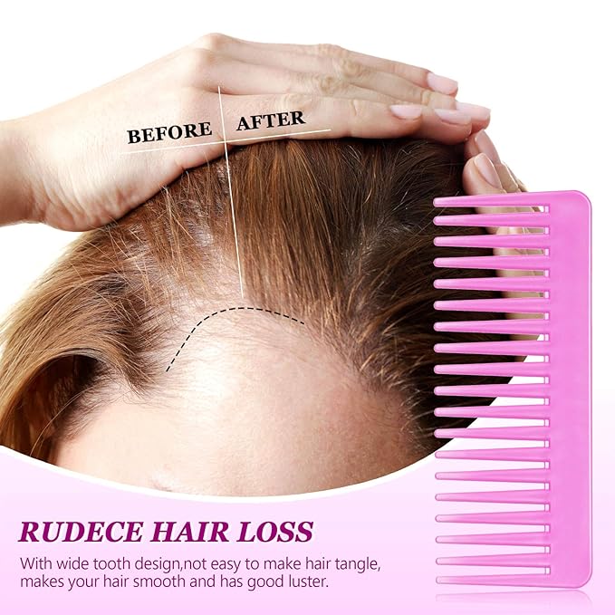 Patelai Large Hair Detangling Comb Wide Tooth Comb for Curly, Thick Hair Wet or Dry, No Handle, Anti-static, Plastic, Unisex, Cyan, Rose Red