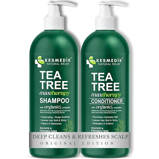 Tea Tree Oil Shampoo and Conditioner MaxTherapy Set, Itchy Scalp Relief, Refreshes & Cleanses Dandruff & Buildup, Clarifying for Oily Hair, Women & Men, 16 fl oz Each