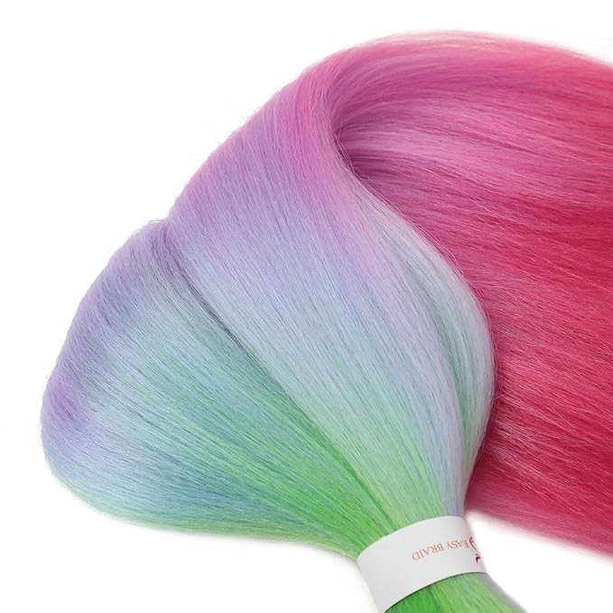 Dorsanee 3 Tone Braiding Hair Pre Stretched 24 Inch 3 Packs Braiding Hair Extensions for Box Braids Twists Locs Hair Soft Yaki Texture Hot Water Setting (#Light Green/Light Purple/Pink)