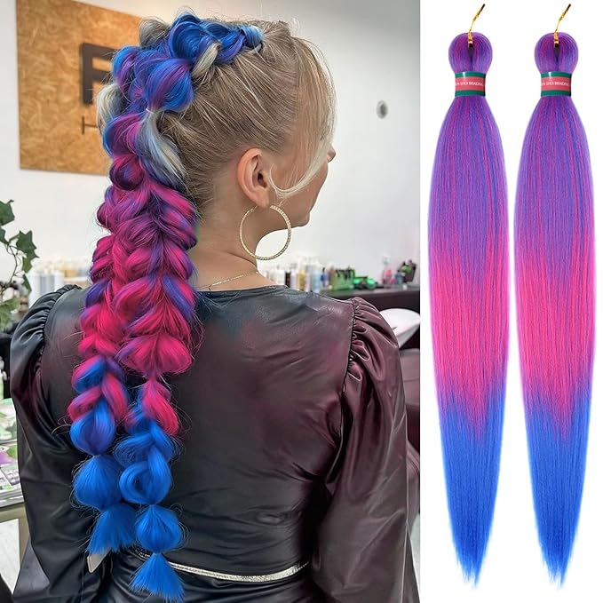 Ombre Blue-Pink Pre stretched Braiding Hair 2 Packs Pre feathered Braid Hair Extensions 30 Inches Synehetic Hair Braids