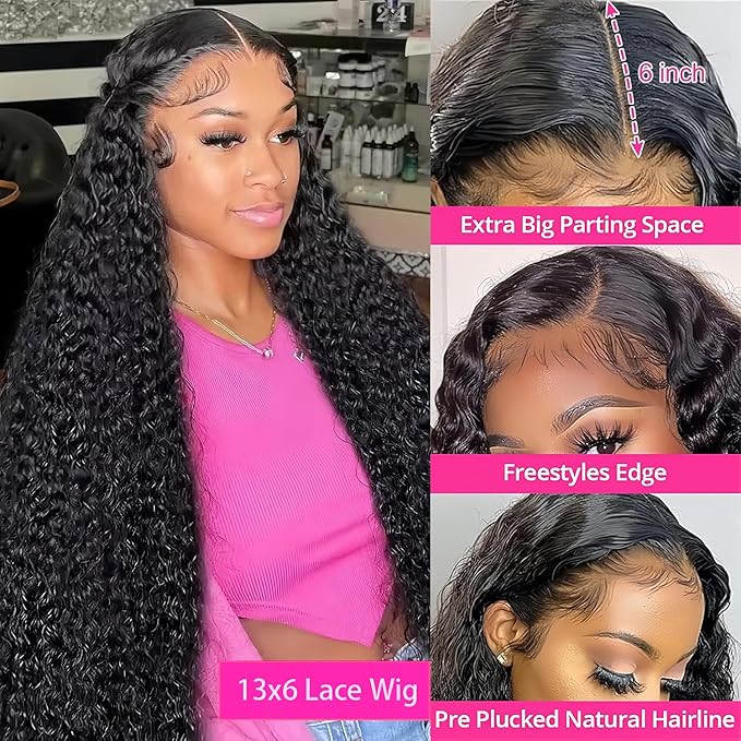 30 Inch Deep Wave Lace Front Wigs Human Hair 200% Density 13x6 HD Transparent Deep Curly Lace Front Wigs for Women Pre Plcked Glueless Wigs with Baby Hair