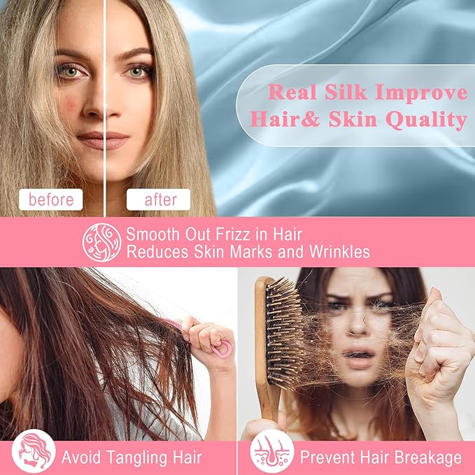 100% Pure Silk Pillowcase 2 Pack for Hair and Skin, Both Sides 23 Momme Grade 6A+ Mulberry Silk Pillowcases with Hidden Zipper, Soft&Smooth Cooling Pillow Cases (Ash Blue, Standard 20x26)