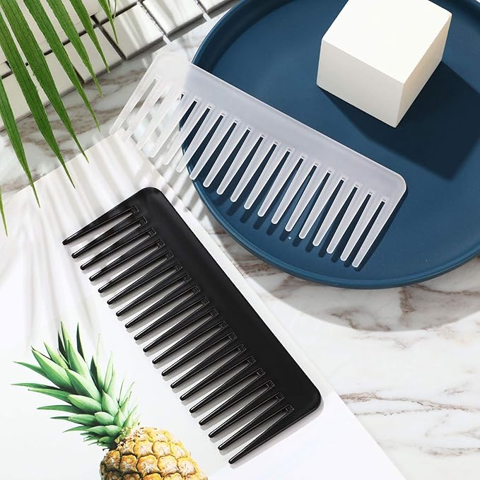 Patelai Wide Tooth Comb Large Hair Detangling Comb for Curly, Wet Dry Hair, No Handle Detangler Accessories(Black, White)
