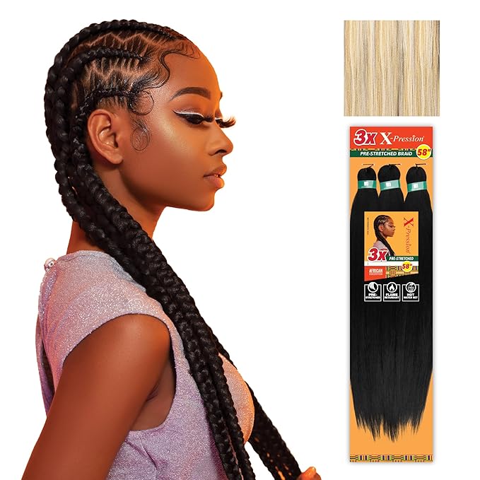 Sensationnel X-pression prestretched braiding hair - 3x braid 58 inch all kanekalon flame retardant synthetic braid for box braids and twists (1 pack, M4/27/613)