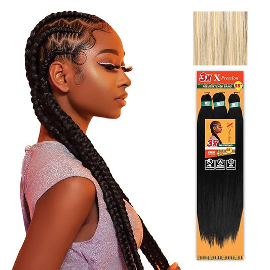 Sensationnel X-pression prestretched braiding hair - 3x braid 58 inch all kanekalon flame retardant synthetic braid for box braids and twists (1 pack, M4/27/613)