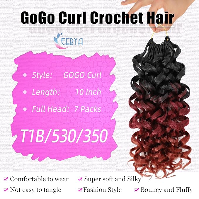 7 Packs GoGo Curl Crochet Hair 10 Inch Short Curly Crochet Hair for Women Water Wave Beach Curl Deep Twist Crochet Braids Synthetic Braiding Hair Extensions (10 Inch, T1B/530/350)