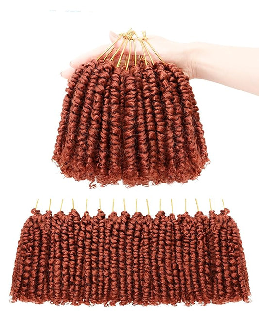 Short Passion Twist Crochet Hair for Black Women and Kids,Pre-Twisted Pre Looped Passion Twist Hair,4 Inch 8 Packs Ginger Short Bob Spring Twist Bohemian Braids,Curly Hair Extensions(4"-8P,350#)