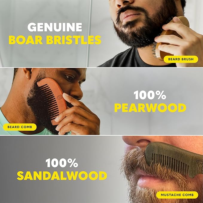 The Beard Club Ultimate Beard Growth Kit - Derma Roller, Growth Oil, Vitamins, Vitamin Spray, Biotin Balm, Conditioner, Cream, Balms, Shampoo, Razor, Scissors, Combs, Brush, Cleansing Spray - Gift Set