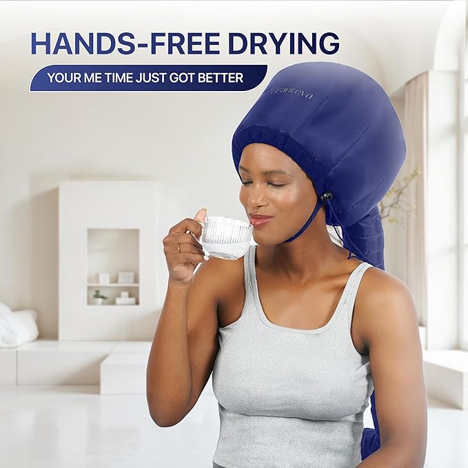Granteva Hair Dryer Bonnet Attachment w/A Headband Integrated That Reduces Heat Around Ears & Neck - Blow Dryer Attachment for Hair Dryer, Speeds Up Drying Time