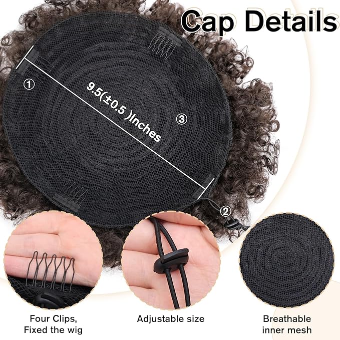 AISI QUEENS Afro Puff Drawstring Ponytail Synthetic Short Afro Kinkys Curly Afro Bun Extension Medium Brown Hairpieces for Women Girls (4#)