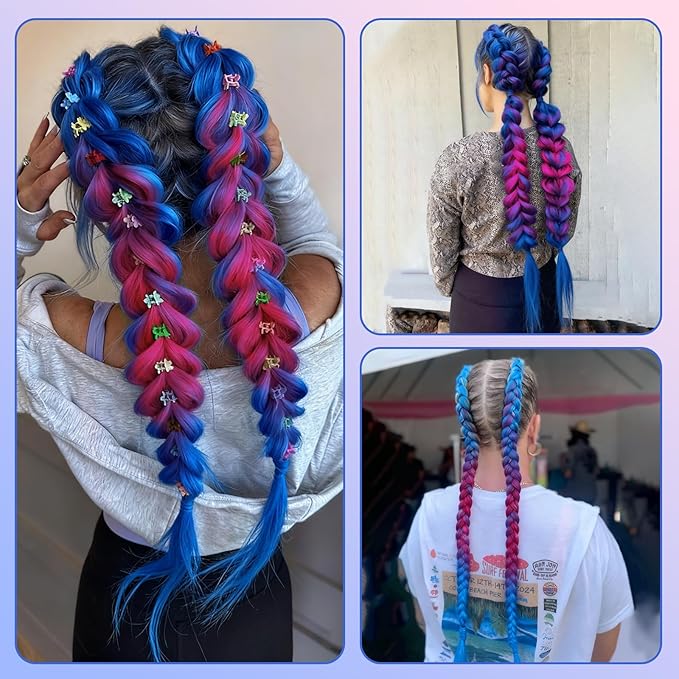Ombre Blue-Pink Pre stretched Braiding Hair 2 Packs Pre feathered Braid Hair Extensions 30 Inches Synehetic Hair Braids