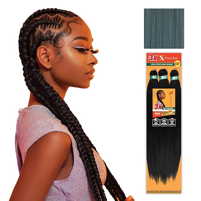 Sensationnel X-pression prestretched braiding hair - 3x braid 58 inch all kanekalon flame retardant synthetic braid for box braids and twists (1 pack, SAGEGREEN)