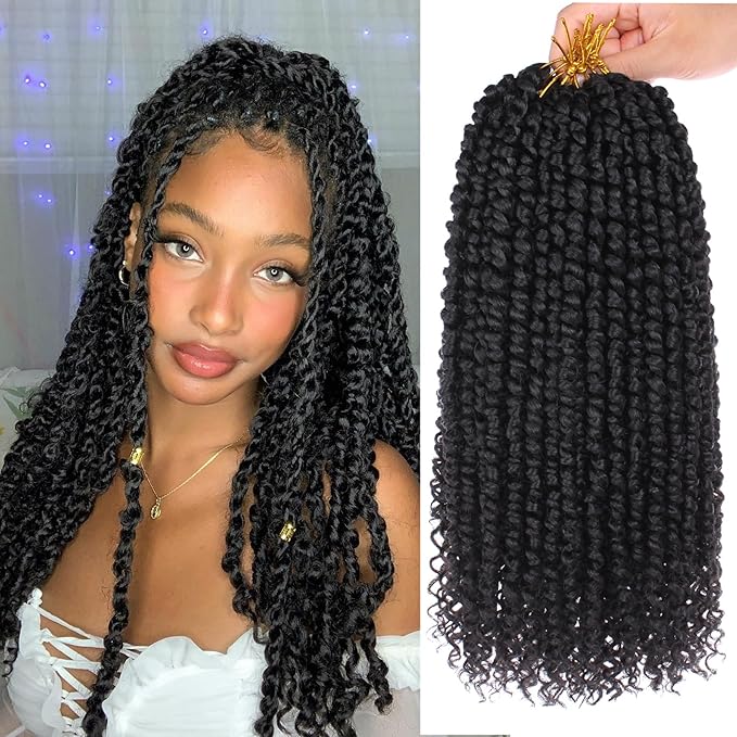 Xtrend 8 Packs Pre-twisted Passion Twist Crochet Hair 14 Inch Natural Black Pre-looped Crochet Braids Hair For Women Bohemian Synthetic Passion Braiding Hair Extension (8packs, 1B#)