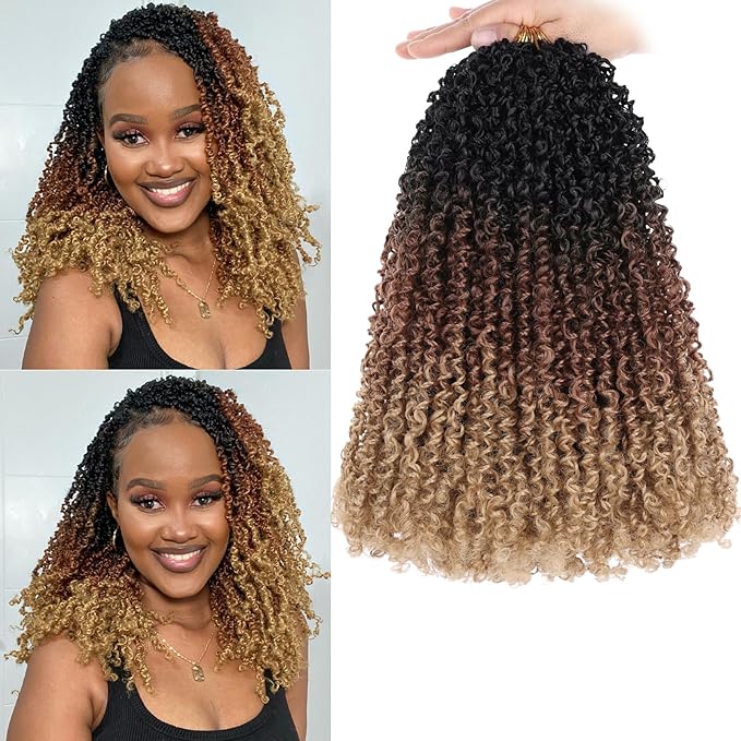 COOKOO 14 Inch Pre-twisted Yanky Twist Crochet Hair with Curly Ends 8 Packs Fluffy Passion Twist Synthetic Braids Pre-looped Senegalese Twist Hair Goddess Crochet Twist Hair for Women 1B/30/27#