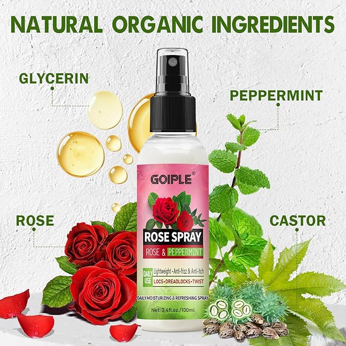 Rose Water for Hair Loc Spray Refreshing for Locs - Rose Water Hair Scalp Moisturizer Hydrating Dreadlock Rosewater & Peppermint Spray - Loc Brush for Dreads Comfortable Massage Wide Tooth Comb (2PCS)