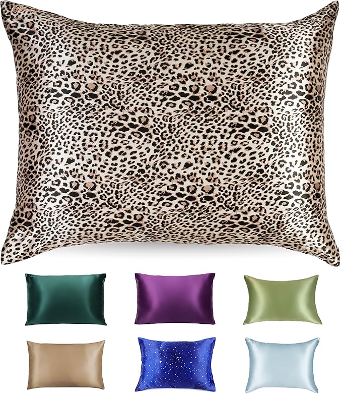 Blissy Silk Pillowcase - 100% Pure Mulberry Silk - 22 Momme 6A High-Grade Fibers - Silk Pillow Cover for Hair & Skin - Regular, Queen & King (Leopard, Standard)