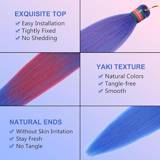 Ombre Blue-Rose Pre stretched Braiding Hair 2 Packs Pre feathered Braid Hair Extensions 30 Inches Synehetic Hair Braids