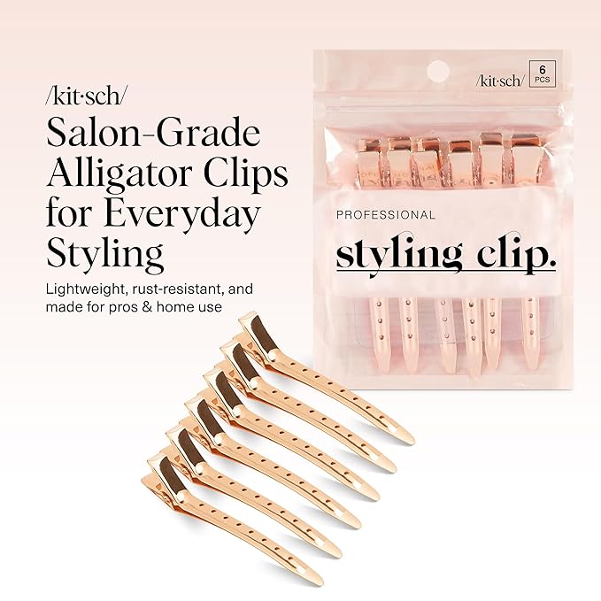 Kitsch Professional Alligator Clips for Hair Styling – 3.5" Aluminum Hair Sectioning Clips for Salon & Makeup Application | Ideal Gifts for Women – Rose Gold, 6 Pcs