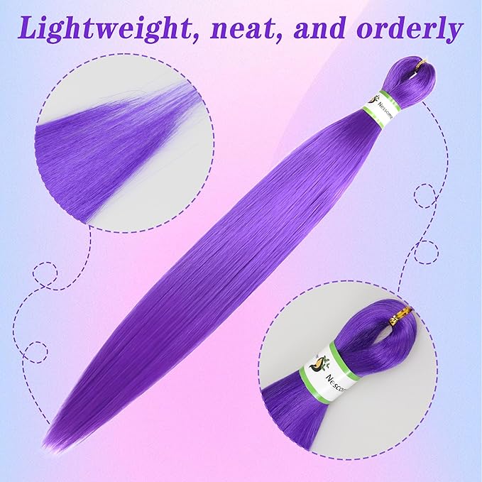 Pre Stretched Braiding Hair With Yaki Texture, Professional Hair Extension for Corochet Braid (Rumi Purple, 24inch（pack of 8）)