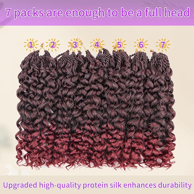 Gogo Curl Crochet Hair Protein Fiber Close to Human Hair 7 Packs Pre looped Water Wave Crochet Hair Deep Twist Synthetic Braiding Hair for Women (TBUG, 12Inch)