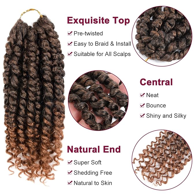 Passion Twist Hair - 8 Packs 8 Inch Passion Twist Crochet Hair For Women, Crochet Pretwisted Curly Hair Passion Twists Synthetic Braiding Hair Extensions(8 Inch 8 Packs, T30)