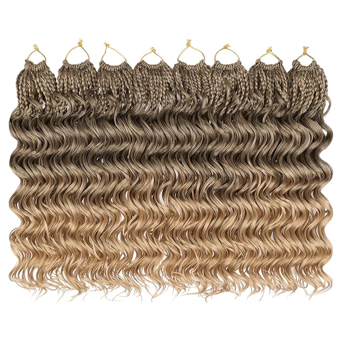 Leeven Boho Ocean Wave Crochet Hair 10 Inch 8 Packs Pre Looped Curly Crochet Hair Short Ocean Braids Pre Twisted Synthetic Deep Wavy Crochet Hair for Women #T33/27