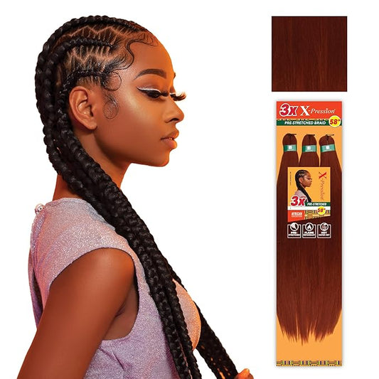 Sensationnel X-pression prestretched braiding hair - 3x braid 58 inch all kanekalon flame retardant synthetic braid for box braids and twists (2 pack, 350 COPPERRED)