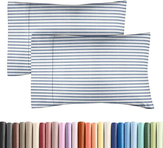 King Pillow Cases Set of 2 - Ultra Soft Hotel Quality Pillowcase Covers - Comfy, Cozy & Wrinkle Free - Shrinkage and Fade Resistant - Machine Washable Pillow Protectors - 2 Piece Set - Blue Stripes 2