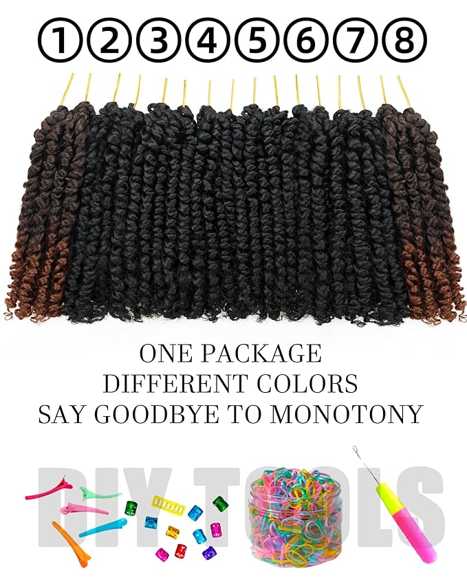 6 Inch 8 Packs Mixed Colors Combo Pack,Pre Looped Pretwisted Passion Twist Crochet Hair For Women-Super Short Crochet Hair Extensions Braided by Synthetic Spring Kinky Twist Bohemian Curls(1B+T30)