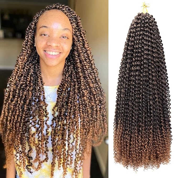 Dorsanee Ombre Brown Passion Twist Hair 24 Inch 7 Packs Water Wave Crochet Hair Long Bohemian Curly Braiding Hair for Butterfly Locs, Faux Locs, Boho Style Spring Twist Crochet Braids (T30#)