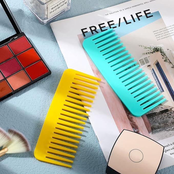 Patelai Wide Tooth Comb Large Hair Detangling Comb for Curly, Wet Dry Hair, No Handle Detangler Accessories(Yellow, Cyan)
