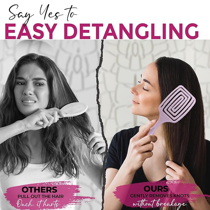 Fiora Naturals Paddle Hair Brush for Thick Hair - Detangler Brush for women - Vented Hairbrush for Gentle Detangling, Best Hair Brush for Wet or Dry Hair - Pink