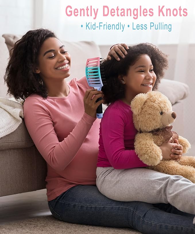 KTKUDY Detangling Brush Boar Bristles Hairbrush Make Hair Shiny & Healthier Curved and Vented Detangler Brush for Women Men Kids Wet & Dry Hair