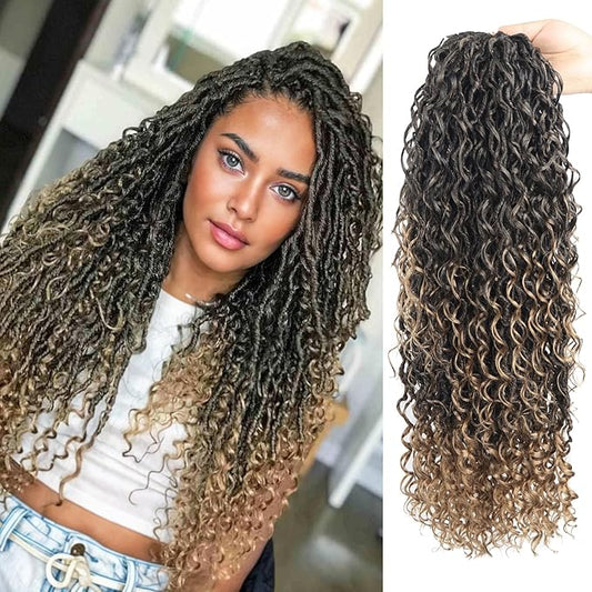Goddess Locs Crochet Hair 22 Inch 9 Packs Synthetic Faux Locs Crochet Hair for Black Women, River Locs Hair Extensions Style Pre looped Crochet Locs with Curly Ends
