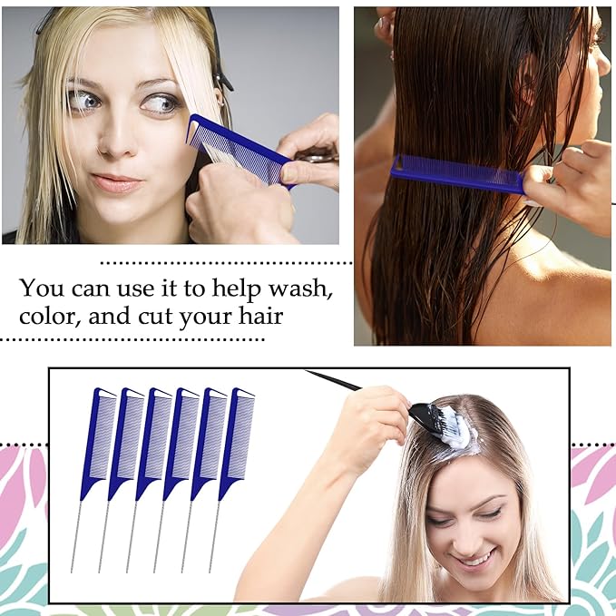 Patelai 30 Pieces Rat Tail Combs Bulk, Hair Teasing Fine Tooth Pintail Combs Braiding Hair Styling Tools with Steel Pin for Stylists Salon Teasing Sectioning Coloring Detangling(Navy Blue)