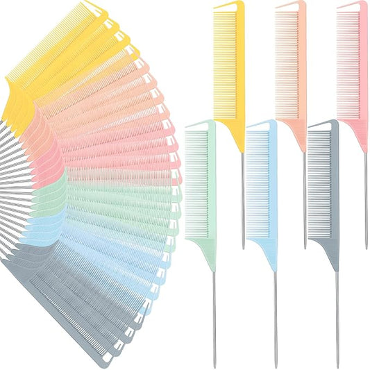 Patelai 30 Pieces Rat Tail Combs Bulk, Hair Teasing Fine Tooth Pintail Combs Braiding Hair Styling Tools with Steel Pin for Stylists Salon Teasing Sectioning Coloring Detangling(Macaron Color)